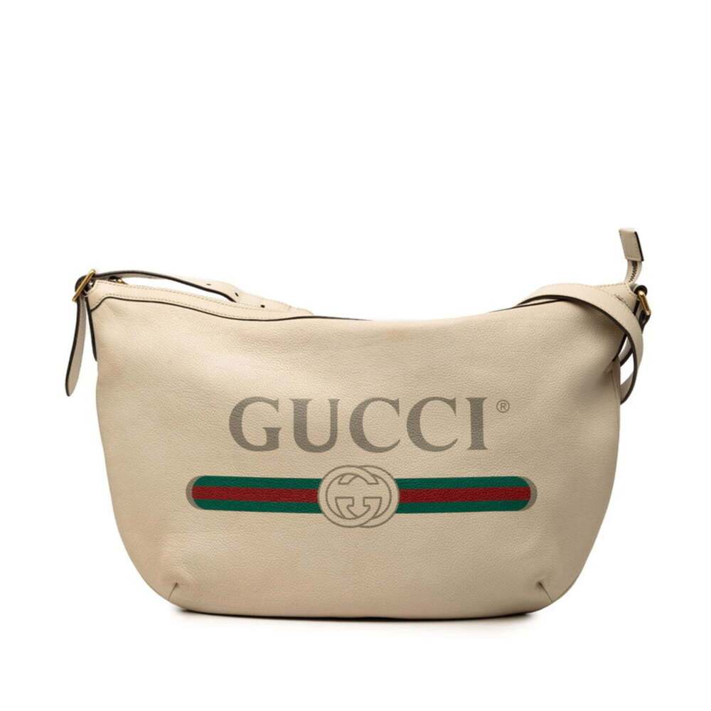 Gucci Logo Print Shoulder Bag 523588 Beige Leather Women's GUCCI